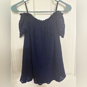 Lilly Pulitzer Navy Blue Lace Off-Shoulder Top XS